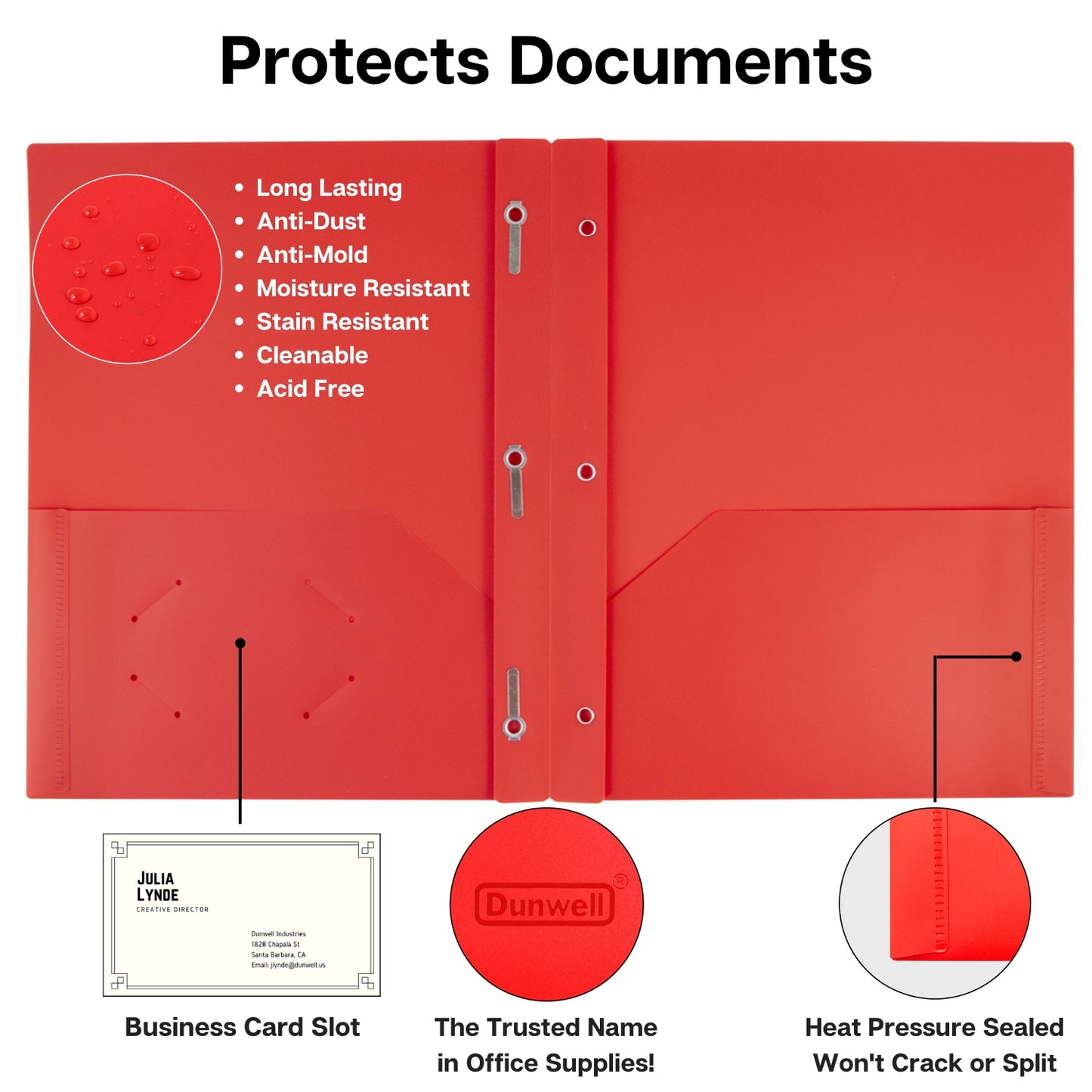 Red 3-Prong Plastic Folders with Pockets, 3 Prong Folders with Labels, 2-Pocket School Folders with Prongs