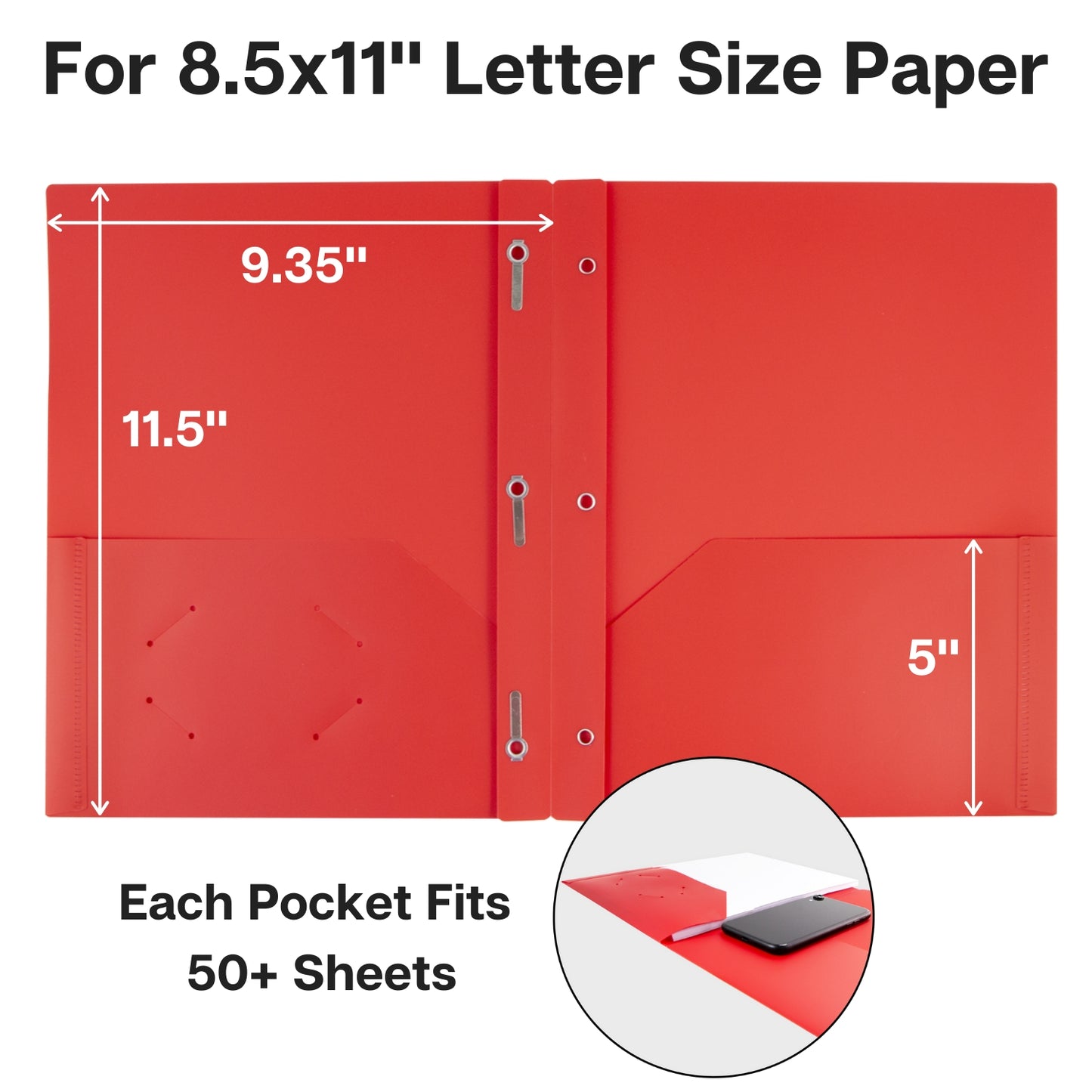 Red 3-Prong Plastic Folders with Pockets, 3 Prong Folders with Labels, 2-Pocket School Folders with Prongs