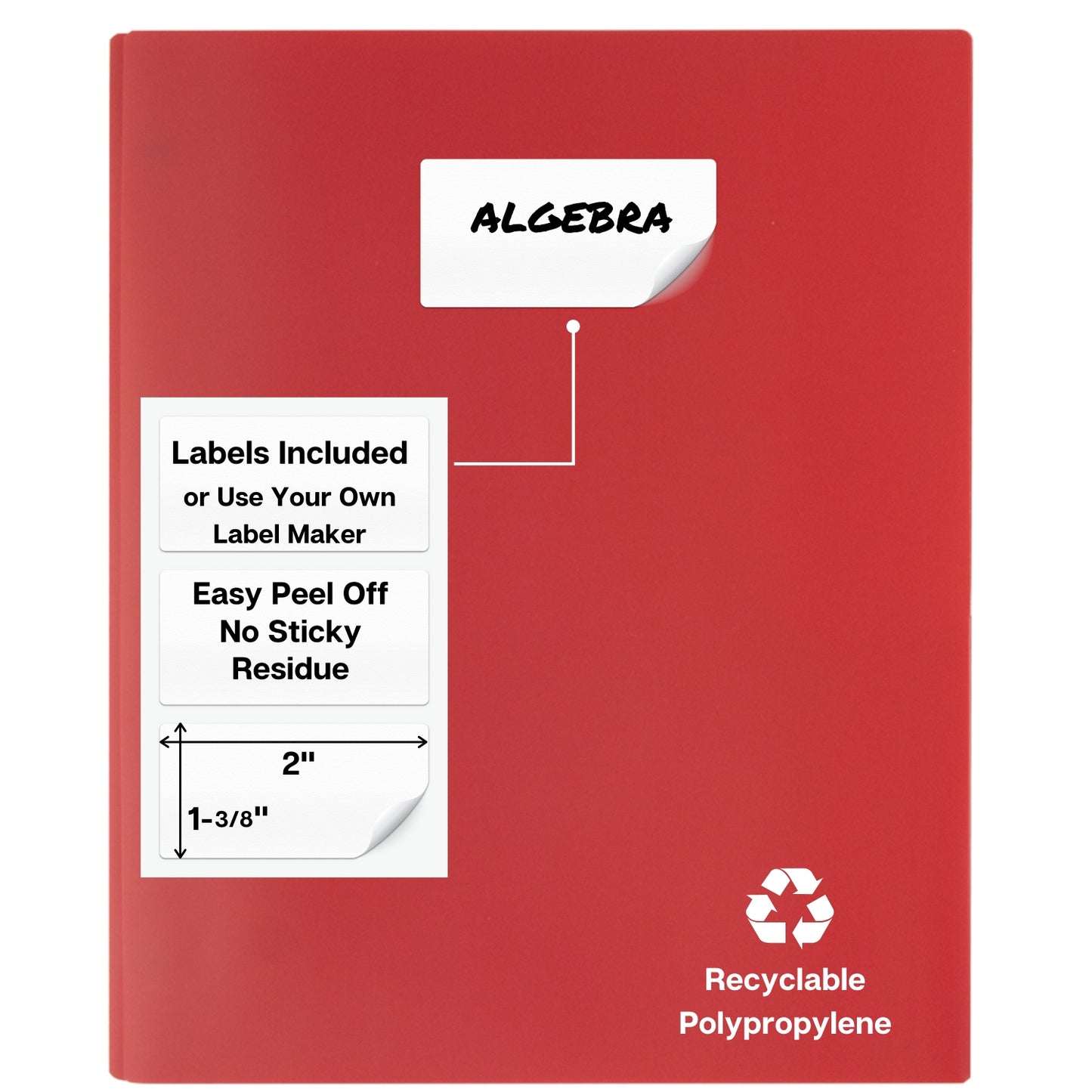 Red 3-Prong Plastic Folders with Pockets, 3 Prong Folders with Labels, 2-Pocket School Folders with Prongs