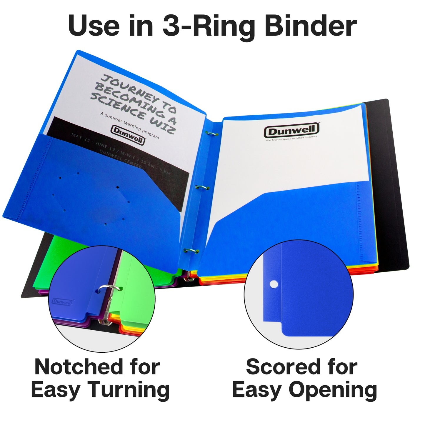 Color 3 Hole Plastic Folders With Pockets Letter Size Fit 3 Ring Binder